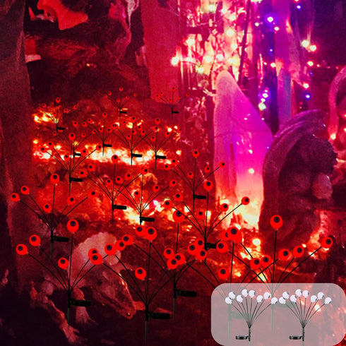 2Pcs Halloween Decoration Outdoor Solar Scary Eyeball Lights Green/Purple/Red Swaying Firefly Light 6/8/10/12 LED Waterproof Solar Path Lights for...