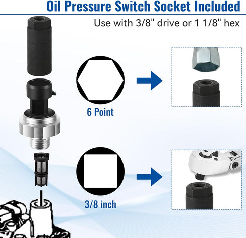Dreyoo Engine Oil Pressure Sensor Switch, Oil Sending with Screen Filter and Switch Socket, Compatible with Chev Rolet/Che Vy/Silver ADO/Gm C/Sie ...