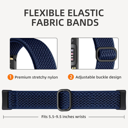 Maledan Compatible with Fitbit Charge 5 Bands/Fitbit Charge 6 Bands Men Women, Soft Adjustable Elastic Nylon Waven Strap Replacement Band for Fitb...