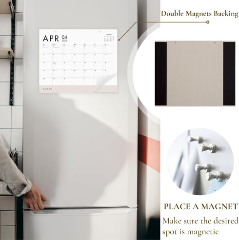 Elegant White & Beige Magnetic Calendar for Fridge April 2024 - September 2025 | Large 13.5x11 Inches 18-Month Fridge Calendar Magnet for Contempo...
