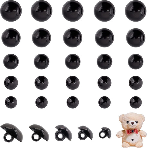 PH PandaHall 300pcs Black Crafts Eyes, 5 Sizes Animal Eyes Round Domed Buttons Black Mushroom Eyes Sewing Shank Button Solid Eyes for Crochet Pupp...