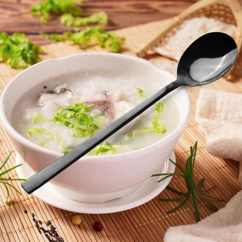 HANSGO 8PCS Stainless Steel Spoons, Dinner Spoons with Long Handles 8.5 Inch Soup Spoons Table Spoons Black for Kitchen Home...
