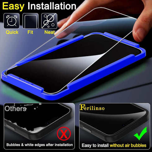 Ferilinso 4 Pack Screen Protector for iPhone 15 with 4 Pack Tempered Glass Camera Lens Protector Phone Case Friendly HD Accessories Protector de P...