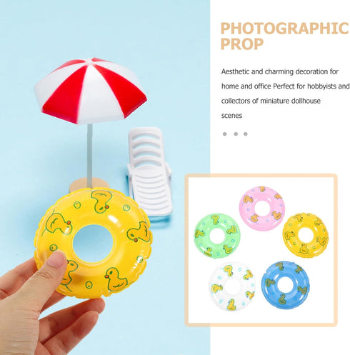 Mini Swimming Ring: Cute Duck Decorative Dollhouse Accessories Photo Props for Summer Sport Theme Decor 3.34in5pcs...
