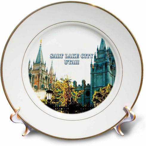 3D Rose cp_253646_1 The Salt Lake City LDS Temple with Spires Reaching to The Sky Porcelain Plate, 8"...