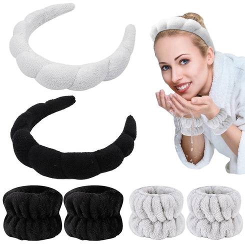 6 Pcs Terry Cloth Headband Face Wash Headband and Wristband Set, Skincare Headbands, Makeup Headband Spa Headband and Wristband Set, Hair Band for...