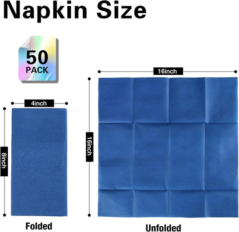 Navy Blue Napkins Hand Towels Disposable, Linen-Feel Dinner Napkins with Prefolded Built-in Flatware Pocket, Guest Paper Hand Towels For Wedding, ...