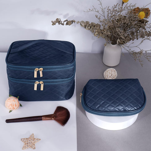 MAANGE Makeup Bags, 2 PCS Cosmetic Bag Leather Makeup Travel Bag Roomy Double Layer Makeup Bags for Women Portable Makeup Pouch Gifts...