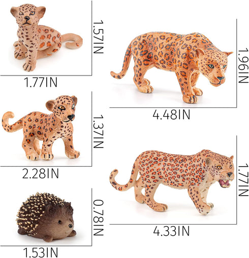 Leopard Figure Panther Figurine 5PCS Realistic Cheetah Toys Baby Leopard Figurine Hedgehog Figure Collectible for Boys and Girls Cake Toppers Chri...