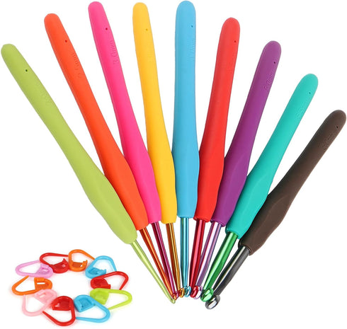 Coopay Crochet Set for Beginners, Crochet Hooks Ergonomic Soft Grip 2mm-6mm Metal Crochet Hook for Crochet Yarn, 19PCS Crochet Needles Set with St...