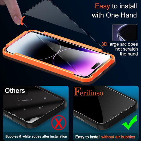 Ferilinso 3 Pack Screen Protector for iPhone 14 Plus iPhone 14 Pro Max with 2 Pack Tempered Glass Camera Lens Protector Phone Case FrienDly Access...