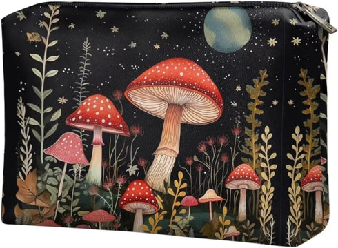 Red Mushroom Makeup Bag for Purse Lightweight Zipper Pouch For Women Clutch Makeup Brush Bag Travel Cosmetic Bag Can Hold Makeup Brushes Skincare...