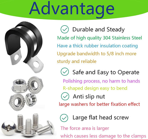 Generic YLNDM Cable Clamp 30PCS 1/4 INCH, 304 Stainless Steel Cable Clamps with 10 Screws 10 Nuts Rubber Cable Clamps for Tube,Hose,Automotive Wir...