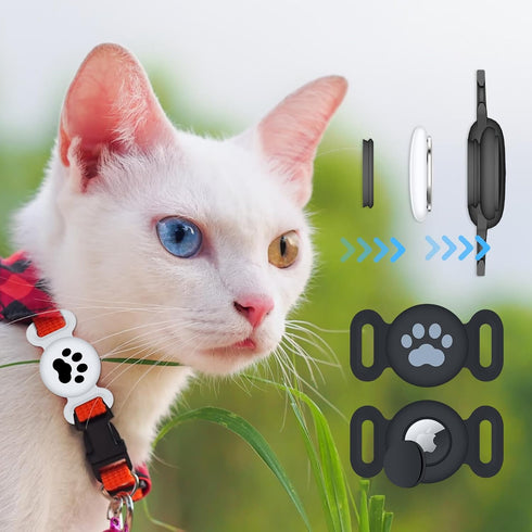 Waterproof Airtag Dog Collar Holder (2 Pack), Protective Anti-Lost Airtag Case for GPS Dog Tracker, Silicone Airtag Cat Collar Dog Airtag Holder f...