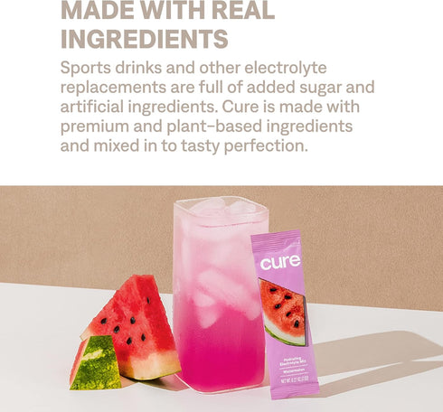Cure Hydration | Plant-Based Electrolyte Drink Mix | No Added Sugar | Dehydration Relief Powder Made with Coconut Water | Non-GMO | Vegan | Pouch ...