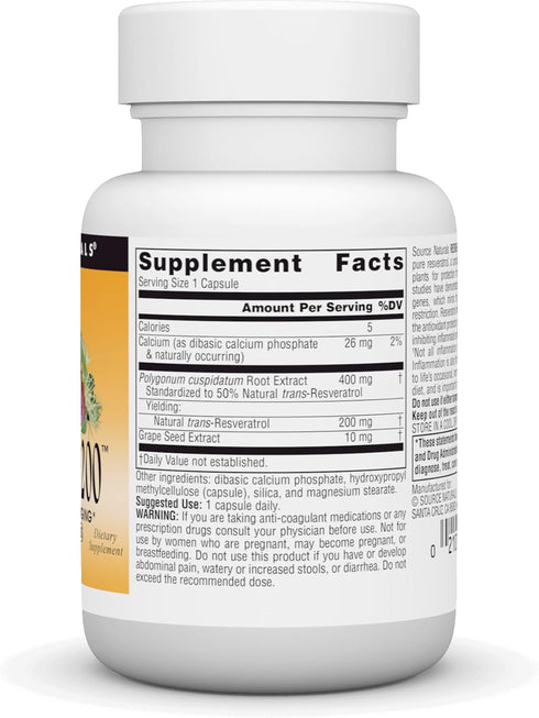 Source Naturals Resveratrol 200 mg for Heart and Healthy Aging - 30 Vegetarian Capsules...