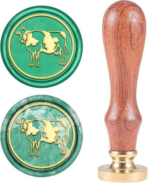 CRASPIRE Animal Wax Seal Stamp Dairy Cow Sealing Wax Stamps Retro Wood Stamp Wax Seal 25mm Removable Brass Seal Wood Handle for Envelopes Invitati...