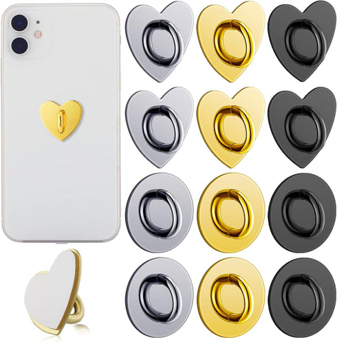 Flutesan 12 Pcs Phone Charm Hook Phone Charms Adhesive Metal Finger Grip Cell Finger Ring Loop Stand for DIY Hanging Round and Heart Holder Cute K...
