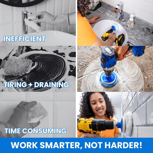 7 Pack Multi-Purpose Drill Brush Kit for Cleaning Bathrooms, Showers, Tubs, Tile, Floors, Sinks, Toilets, Grout and Grime Removal, Reversible Blue...