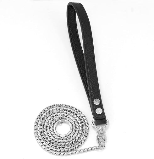 CaptainSteeL Stainless Steel Dog Leash, 3ft, 4ft, Integrated Dog Collar and Leash, 5mm 1m/1.2m Metal Dog Leash for Small and Large Pets, with Leat...