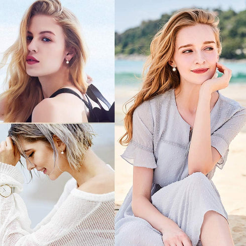 FIFATA Fashion Silver Pearl Earrings for Women 8-8.5mm Classical Drop Dangle Earrings Jewelry...