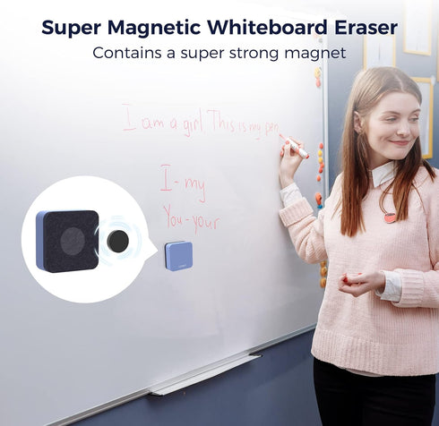 loukin Mini Magnetic Dry Erase Eraser 12 Pack (1 Bottle of 3.4 oz Whiteboard Cleaner Included), Small White board Eraser, Chalkboard Glass Board E...