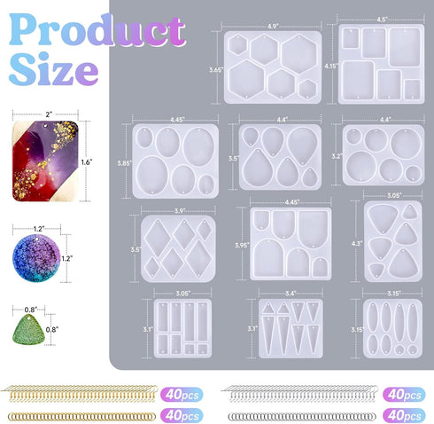 LET'S RESIN Resin Earring Mold, 171 Pcs Resin Jewelry Molds Making Kit with 11 Pack Variety Shape Resin Molds Silicone, Earring Molds for Epoxy Re...