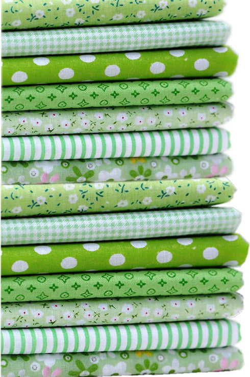 14 Pieces Assorted 7 Designs Square Fabric Bundles Sewing Square Patchwork Precut Fabric Scraps for DIY Quilting Applique Doll Dress Making (Green...