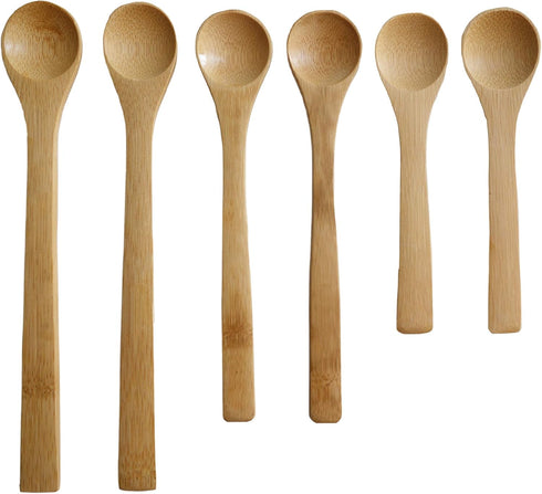Small Bamboo Spoons Set, Six Multi-size Soup Spoons, Mini Tasting Teaspoons for Coffee, Tea, Jam, Herbs, Salts and Desserts...