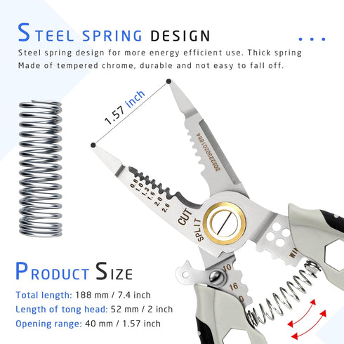 Wire Stripper Cutter Crimper Hexagonal Wrench Tool - 7 Inch, Professional Electrical Multi-Function Hand Tool, 9 in 1 Wire Stripping, Cutting, Cri...