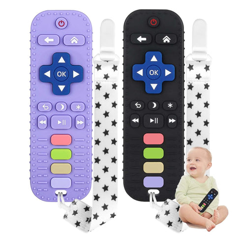 Chuya Baby Remote Control Teether Toy Chew Toy for Babies 0-24 Months Teething Relief Baby Toys for Infants Black+Purple...