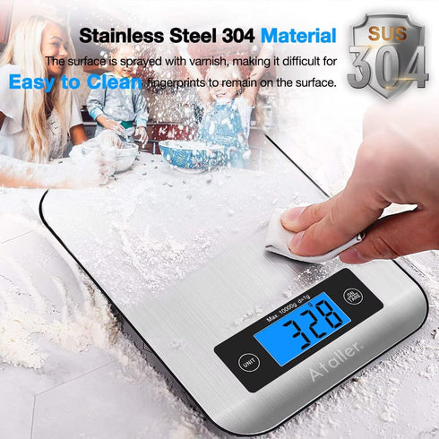 Ataller Digital Kitchen Scales, 304 Stainless Steel Food Scales, Professional Food Weighing Scales with Large LCD Display, Incredible Precision up...