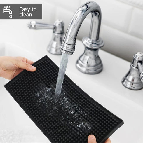 Bar Mat 6 x 12 Small Black, Coffee Mat for Home Bar, Bar Service Spill Mat for Cocktail Bartender Kitchen Countertop, PVC Counter Top Cup Mats Gla...