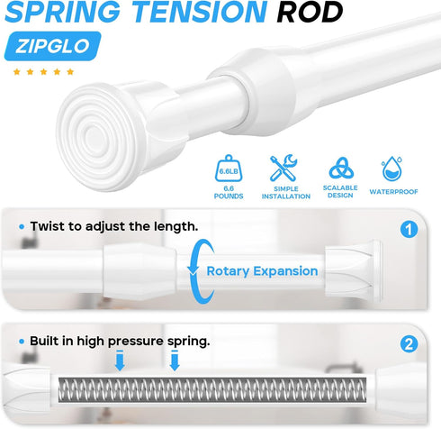 2 Pcs Spring Tension Rod, Adjustable 17-28 Inches, No Drilling White Small Tension Rod Ideal for Small Windows, Lockers, Kitchen?Wardrobes...