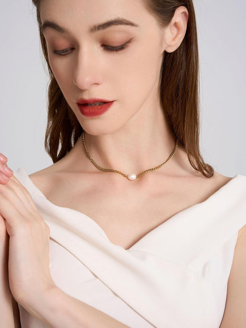 Gold Pearl Choker Necklace for Women Small Pearl Bead Necklace Wedding 14K Gold Plated Jewelry...