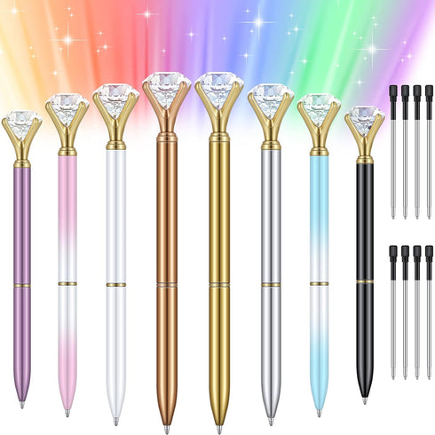 16 Pcs LED Diamond Pen Light Up Diamond Ballpoint Pen Bling Rhinestone Metal Pen Diamond Pen Rose Gold Black Ink for Office Supplies Decorations W...