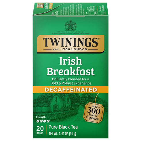 Twinings Irish Breakfast Tea, Decaf Tea Bags, Strong and Distinctive Black Decaffeinated Tea, 20 Individually Wrapped Tea Bags...