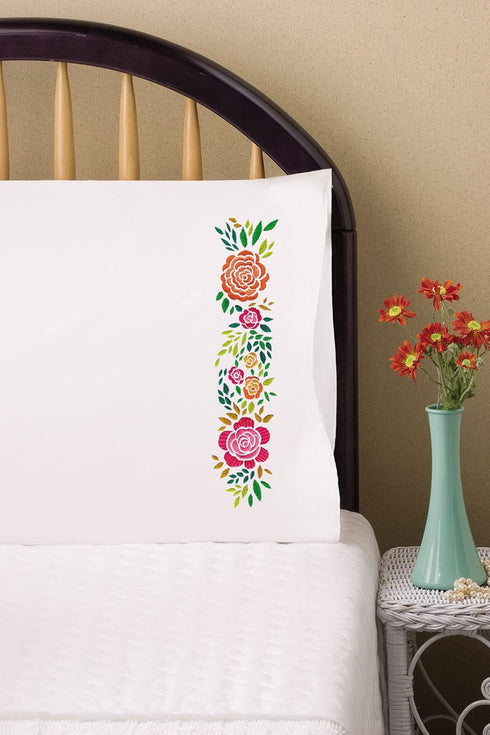 Design Works Crafts Rosey Posey Stamped for Embroidery Pillowcases, White, Queen......