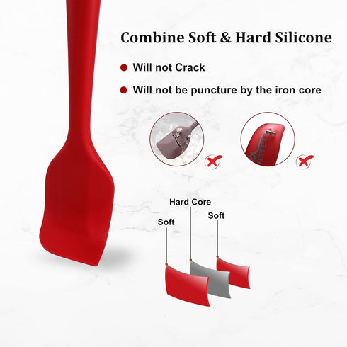 Silicone Spatula Set, Rubber Cooking Utensil Set 4-Piece, Heat Resistant Seamless Turner Spatulas for Nonstick Cookware, Dishwasher Safe, Red...