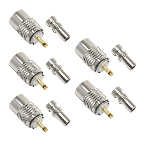 PL259 Coax Connectors, 5 Pack PL-259 UHF Male Solder Connectors with UG-175 Reducer Teflon Material for RG-58, RG-213, LMR195, RG142...