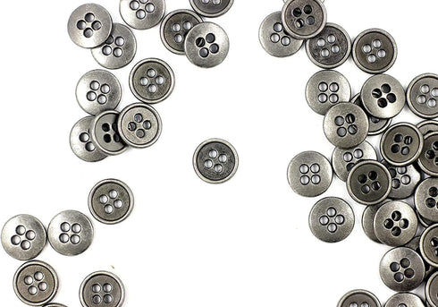 Bezelry 100 Pieces Mini Gray Silver Four Holes Metal Buttons. 8mm (5/16 inch)...