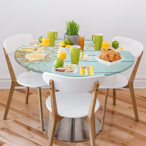 Beach Fitted Round Table Cloth Summer Wood Starfish Outdoor Table Cover with Elastic Edge (Fit for 40"-44" Tables) Waterproof Non Slip Coastal Rou...