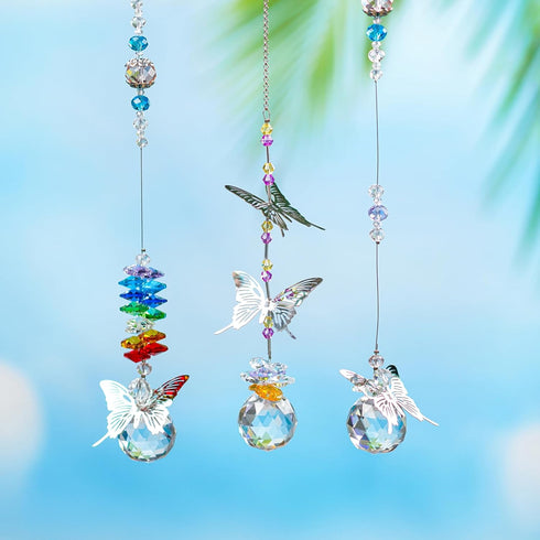 H&D HYALINE & DORA Crystal Suncatcher Window Hanging Ornament Crystals Ball Prism Rainbow Maker Butterfly Decor Pendant Set for Home Garden...