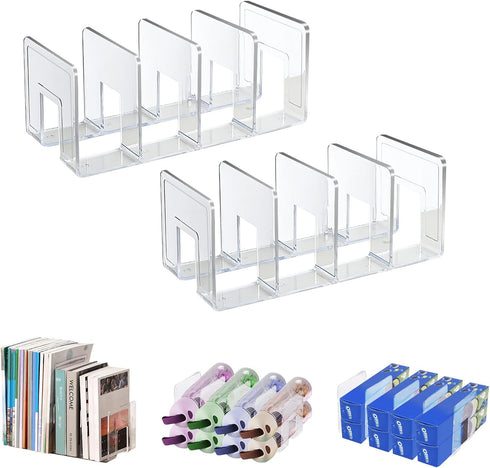 Marte Vanci Clear Acrylic File Sorter, Sturdy Desk File Organizer Shelf Book Holder Purse Handbag Clutch Divider File Folder Rack for Letter Cookb...