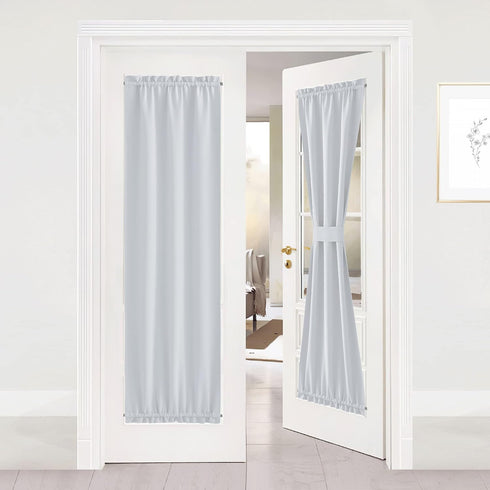 NICETOWN Greyish White Sidelight Door Panel - Room Darkening French Door Thermal Drapery for Privacy (25" Width x 72" Length, Platinum |Tie Back I...