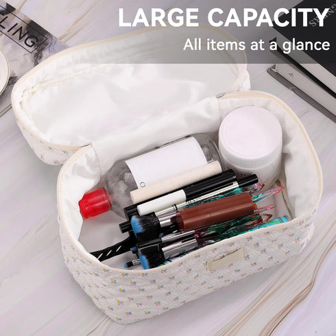 Makeup Bag Cosmetic Bag for Women,Cotton Large Travel Makeup Organizer Bag,Toiletry Bag for Women for Toiletries Accessories Brushes...
