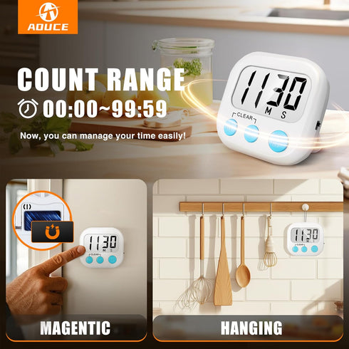 2 Pack Digital Kitchen Timer for Cooking Big Digits Loud Alarm Magnetic Backing Stand Cooking Timers for Baking White...