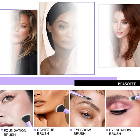 Makeup Brushes Premium Synthetic Foundation Powder Concealers Eye Shadows Makeup 5 Pcs Brush Set with Cosmetic Bag(Purple)...