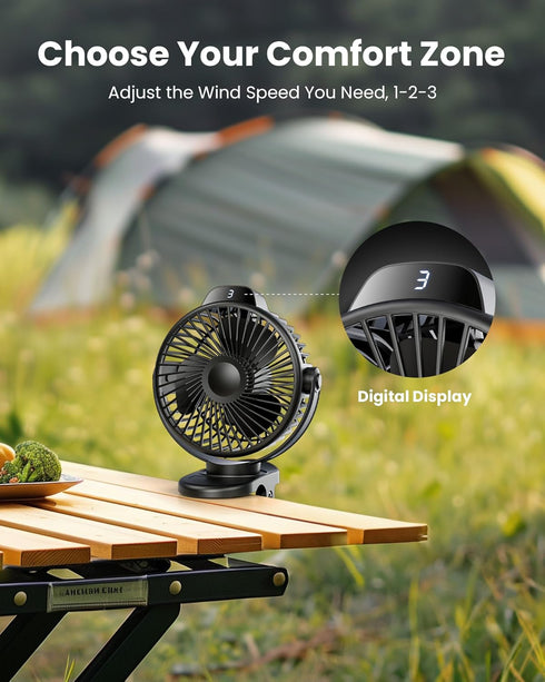 Koonie Portable Clip On Fan, Small USB Fan Battery Operated, 3 Speed Rechargeable Mini Fan With LED Display, 360° Rotate Personal Cooling Desk Fan...