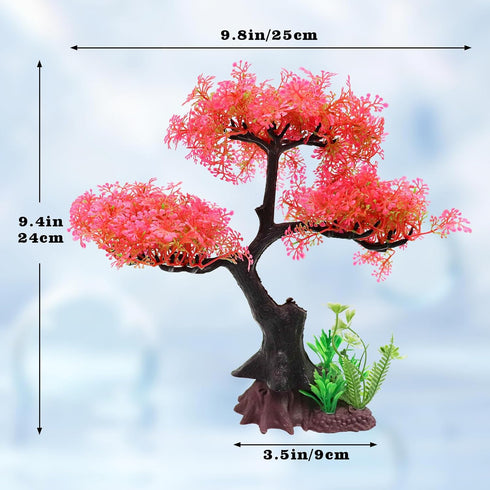 Aquarium Plants Decoration, Plastic Pink Cherry Blossom Tree & Grass Ornament, Tank or Aquarium Decorations, Suitable for Reptile Hermit Crab Liza...